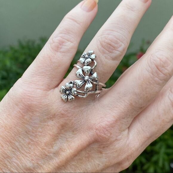 Sterling Silver Cascading Flowers Ring, Statement Ring, Silver Ring, Boho Ring - Picture 4 of 7